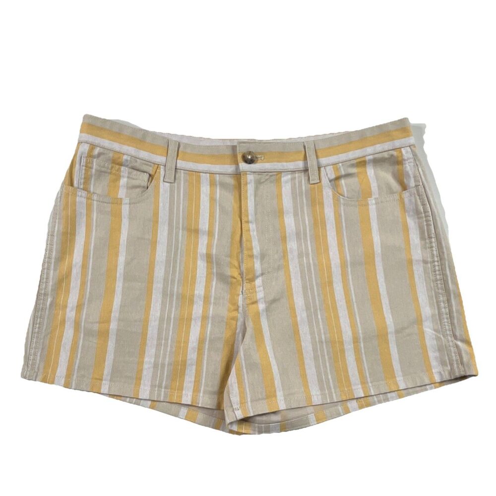 Madewell Rumpled Cotton Twill Women's Shorts Size 31 Striped Tan Yellow Cotton